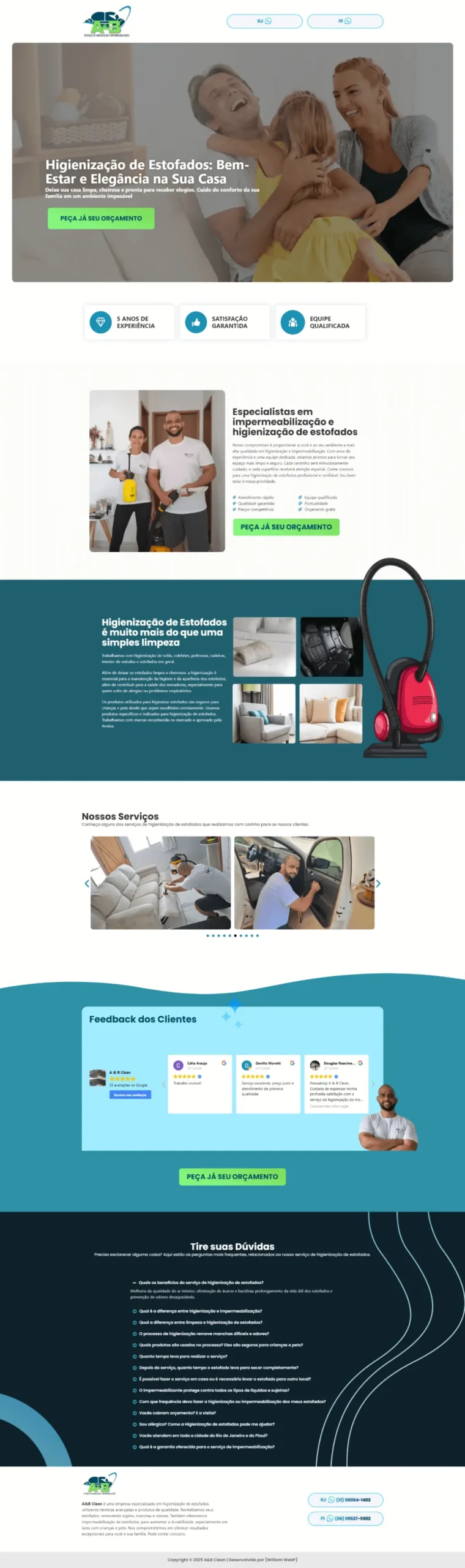 Home - William Web 2025 8 Landing page para Higienização de Estofados.